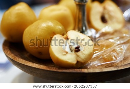 Tincture of quince and fruit on a wooden table. Selective focus. High quality photo Stok fotoğraf © 