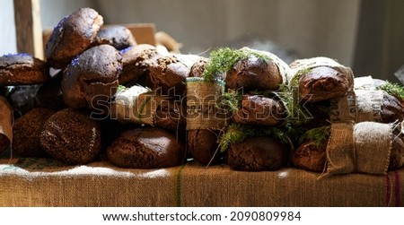 Black bread at craft fair in winter. Selective focus. High quality photo Photo stock © 