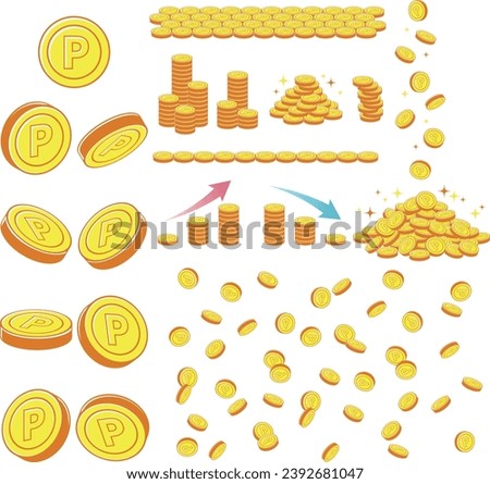 Illustration set of point coins with P mark