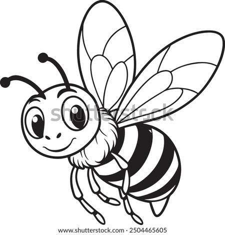 Cute Bee Flying Cartoon Vector Illustration Black and White coloring pages