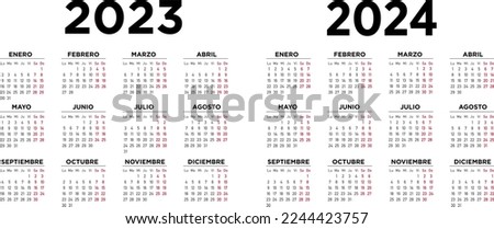 Calendar 2023 and 2024, week starts on Monday. Spanish