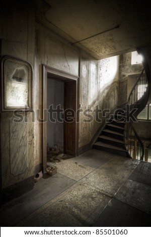 Image, Stock Photo Decline door Stairs