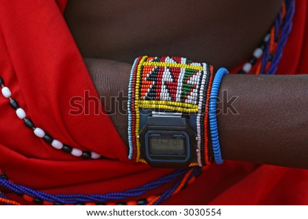 Modern times for a timeless people, Masai warrior wrist with digital watch