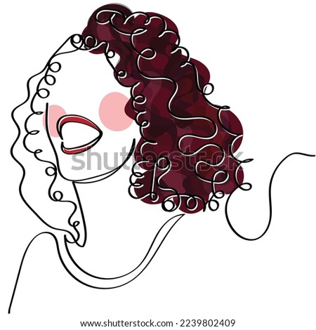 Continuous line art of a beautiful red haired woman. Women's day  vector art. Positive psychology. Social media visual display. Red hair day. Appreciate beauty. Smile day. Happiness day. Concept.