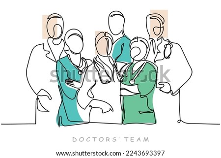 Continuous line art of team of doctors. Born to save lives. Noblest of the professions. Medicine. Medical staff. Service to humanity through health care job. Isolated vector art. Doctors concept. 