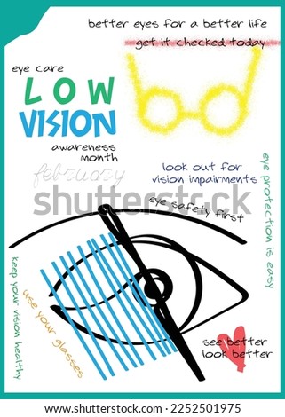 Low vision awareness month. Kids style doodles art. 
