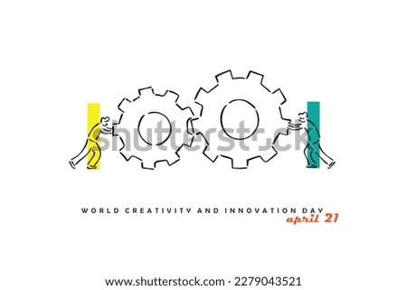 Line art vector of concept of creativity and innovation. Like minded people with diverse ideas come together to make something new and incredible. world creativity and innovation day.