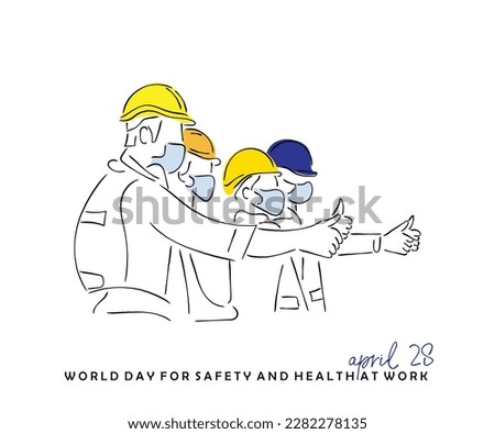 line art vector of world day for safety and health at work. This day is observed to prevent occupational accidents and diseases globally.