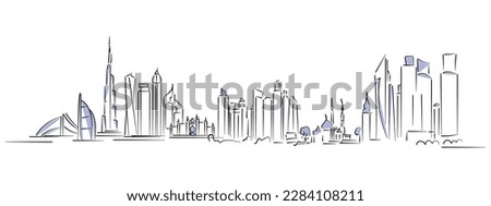 line art vector of dubai skyline. Dubai panoramic cityscape