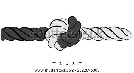 line art vector of Trust concept and connected symbol as two different ropes tied and linked together as an unbreakable chain as a faith metaphor for dependence and reliance on a trusted partner.