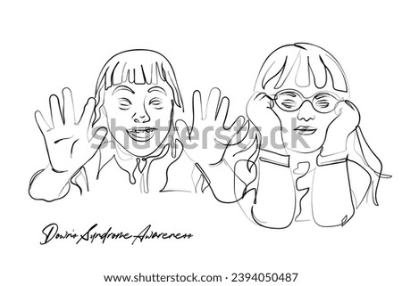 hand drawn line art vector of downs syndrome awareness art. genetic diseases and conditions day.