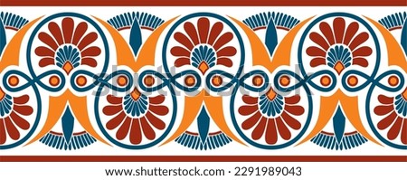 Vector colored seamless ornament of ancient Greece. Classic Endless pattern frame border Roman Empire.
