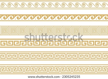 Set of vector seamless greek classic ornament. Pattern for a border and a frame. Ancient Greece and the Roman Empire. Endless golden meander.
