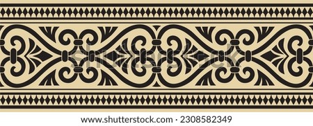 Vector golden and black seamless ornament of ancient Greece. Classic Endless pattern frame border Roman Empire.
