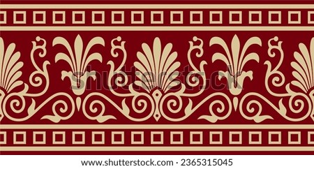 Vector gold and red seamless classic greek ornament. Endless European pattern. Border, frame Ancient Greece, Roman Empire.
