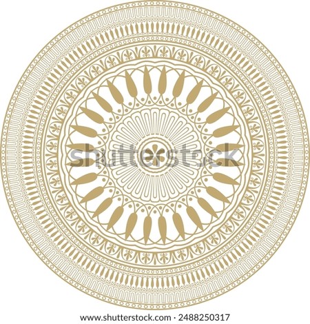 Vector golden classic Greek round ornament. Circle of Ancient Greece and the Roman Empire. Byzantine painting of walls, floors and ceilings. Decoration of European palaces.
