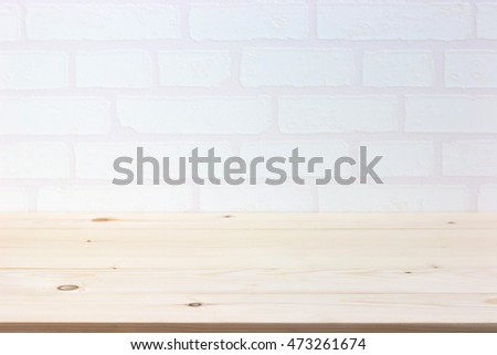 free photos empty wooden table over white brick wall template