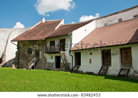 Old houses inside of a fortified stronghold in Transylvania