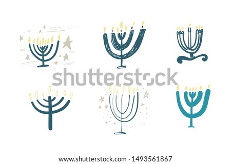 Hanukkah illustration set. Hand drawn for your design