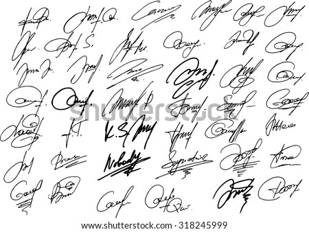 Collection of vector signatures fictitious Autograph. Signature for convention. Signature document 