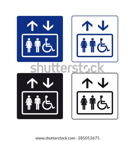 Elevator up down man woman handicapped sign vector set