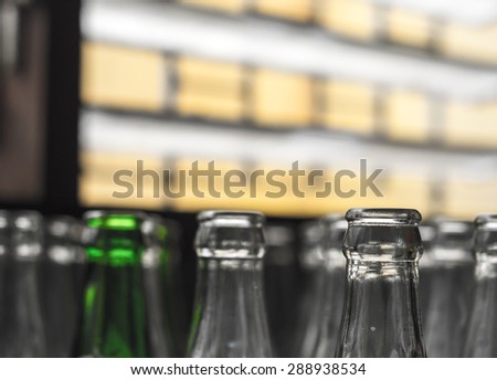 close up of glass bottle, used glass bottle in storage room