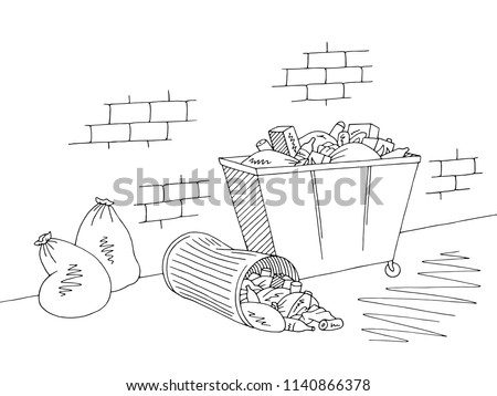 Street trash can graphic black white sketch illustration vector