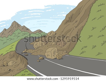 Landslide graphic color mountains landscape sketch illustration vector