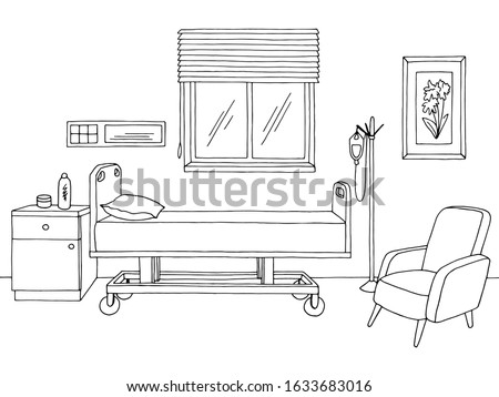 Hospital ward graphic black white interior sketch illustration vector