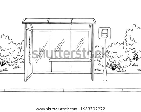 Bus stop graphic black white sketch illustration vector