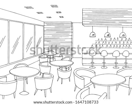 Cafe interior bar graphic black white sketch illustration vector