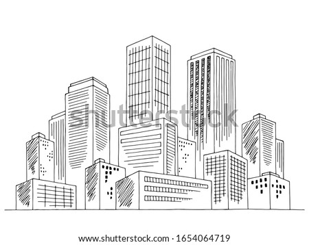 City graphic black white cityscape skyline sketch illustration vector