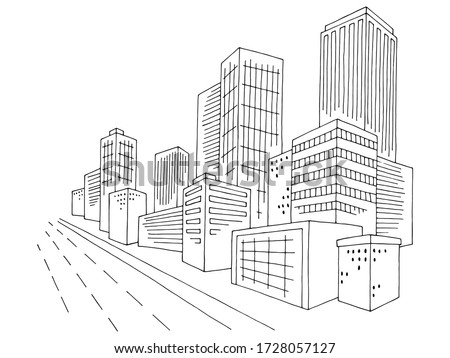 City graphic black white cityscape skyline sketch illustration vector