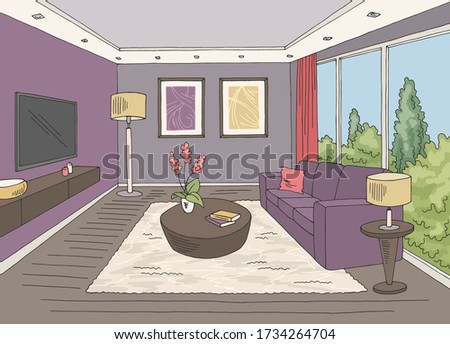 Living room graphic color home interior sketch illustration vector 