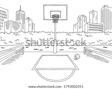 Basketball court street sport graphic black white city landscape sketch illustration vector Stockfoto © 