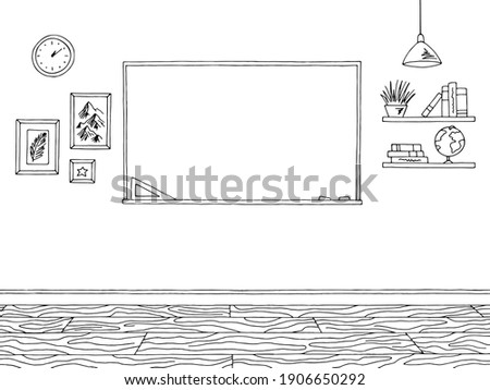 Classroom graphic black white school interior sketch illustration vector 