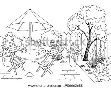 Garden graphic backyard table black white sketch illustration vector 