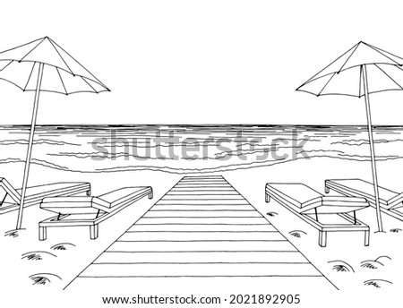 Sea coast beach graphic black white vacation landscape sketch illustration vector  Stockfoto © 