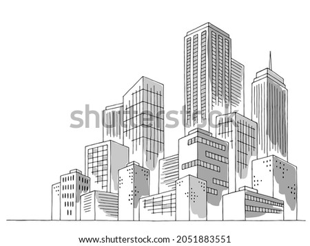 City graphic black white gray cityscape skyline sketch illustration vector 