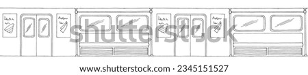 Train interior graphic metro subway black white long sketch illustration vector 