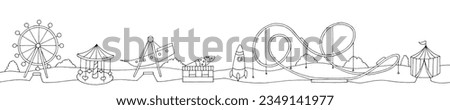 Amusement park landscape graphic black white long sketch illustration vector 