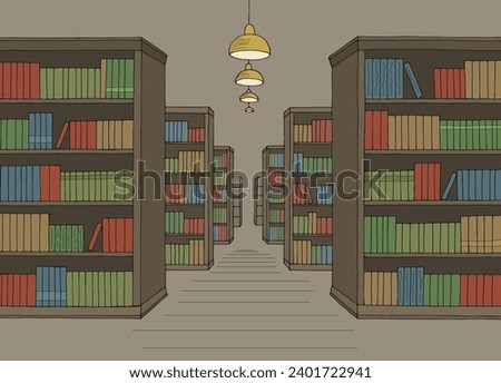 Library shelf graphic color interior sketch illustration vector 