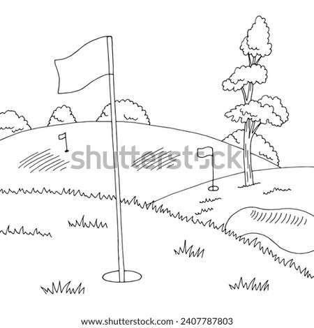 Golf course graphic black white landscape sketch illustration vector 