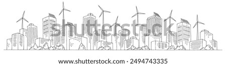 City eco graphic black white cityscape skyline sketch long illustration vector 