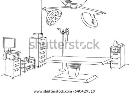 Operating room graphic black white interior sketch illustration vector