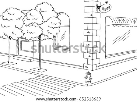 Street road graphic black white landscape sketch illustration vector