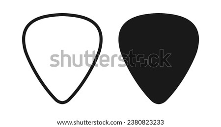 Set of blank solid and line guitar picks vector icon isolated on white background