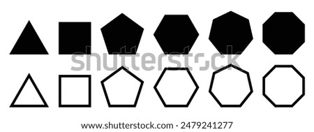 vector evolution of triangular, quadrilateral, pentagonal, hexagonal, hexagonal and octagonal shapes.