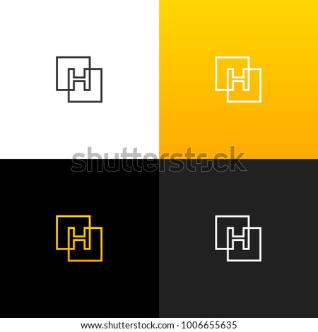 Logo H in square lines. Linear logo of the letter h for companies and brands with a yellow gradient. Set of minimalistic monogram design.