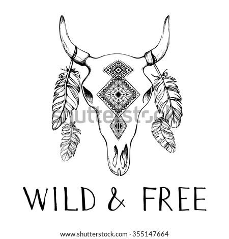 Animal Skull, Hand Drawing, Boho Style. It Can Be Used As A T-Shirt ...
